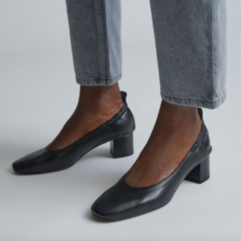 EVERLANE Made In Italy The Day Heel Black Leather Round Toe Bullet Inspired Sz 9